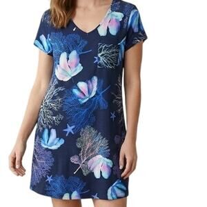 Soma Cool Nights Floral Sealife Nightshirt Womens Medium Tropical Sleep Shirt